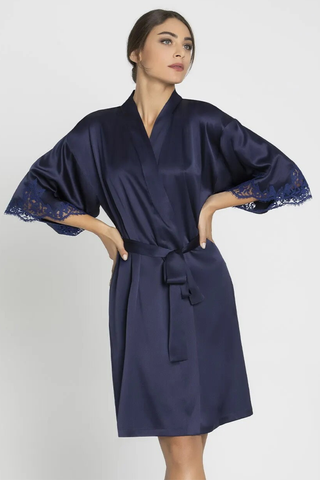 Lise Charmel Splendeur Soie Navy Mid Length Silk Robe - Naughty Knickers