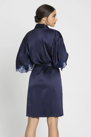 Lise Charmel Splendeur Soie Navy Mid Length Silk Robe - Naughty Knickers