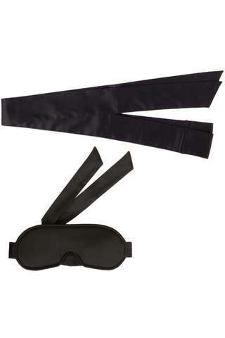 Atelier Amour Coup de Foudre Black Satin Mask & Cuffs Set