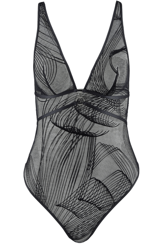 Aubade Heat Wave black tulle thong bodysuit with flocked design