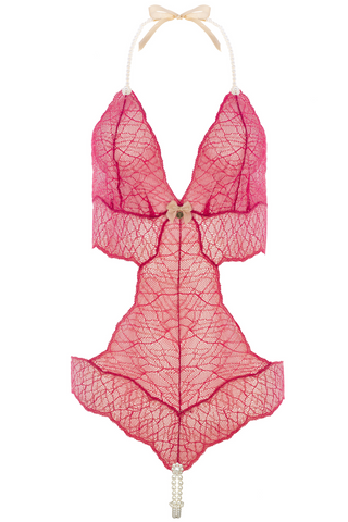 Double Pearl Red Lace Bodysuit - Bracli Sydney