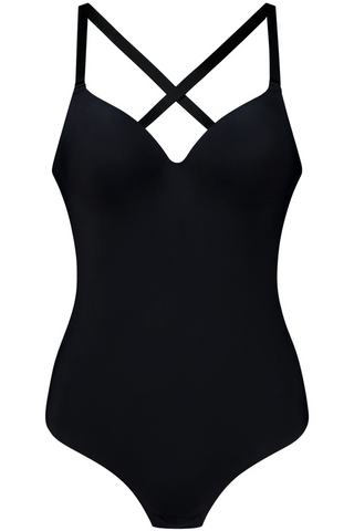 Bye Bra Low Back Thong Bodysuit Black