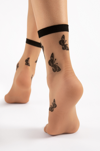 FiORE Sheer Summer Nude Butterfly Pattern Socks 15 Denier