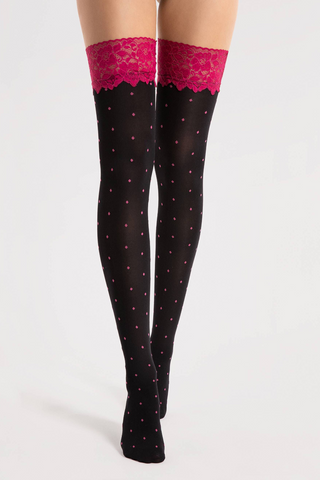 Fiore Volcan Patterned Hold Ups Black & Pink 40 Denier