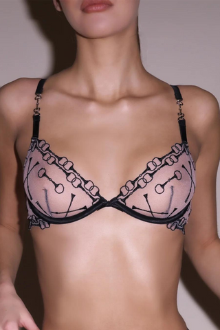 Fleur Du Mal Equestrian Embroidery Demi Bra Black - Naughty Knickers