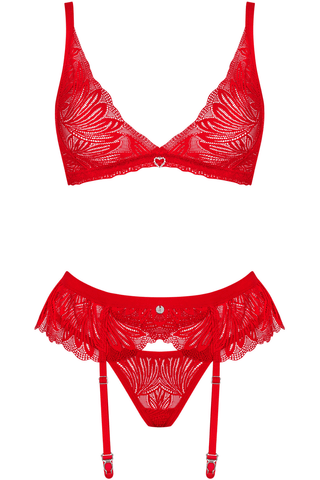 Obsessive Chilisa Bra, Thong & Suspender Red