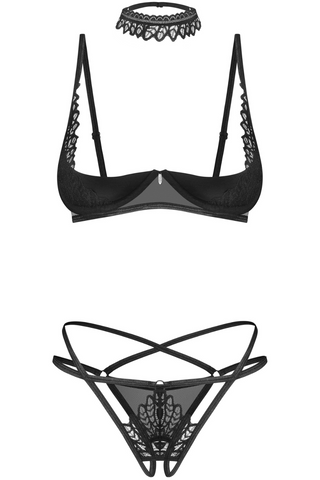 Obsessive Donarella Choker, Open Bra & Thong Black