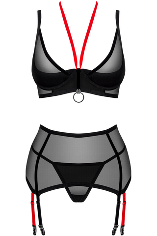 Obsessive Glandez Bra, Thong & Suspender Black