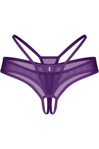 Obsessive Vibres Purple Crotchless Thong - Sheer Knickers