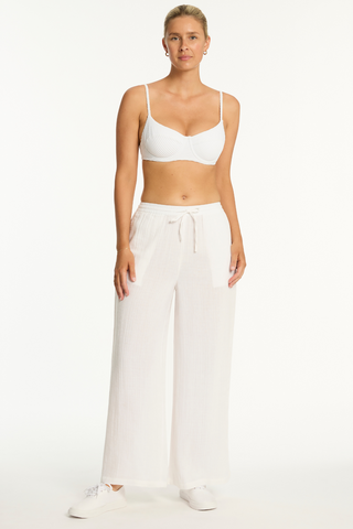 Sea Level Sunset White Cotton Beach Pants