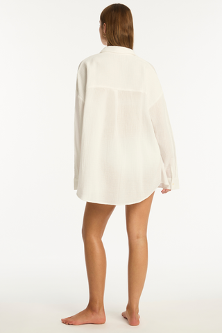 Sea Level Sunset Cover Up Shirt White
