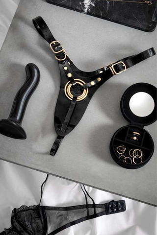 Strap On Me Glossy Black Leatherette Fabulous Harness