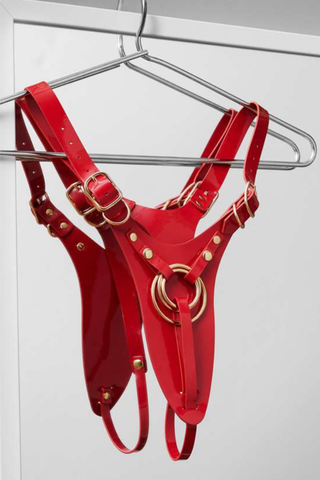 Strap On Me Fabulous Harness – Glossy Red Leatherette Lingerie