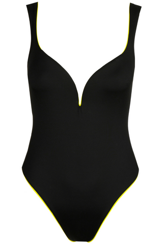 Tomorrowland x Sarda Greta Black Plunging Swimsuit - Luxury Swimwear
