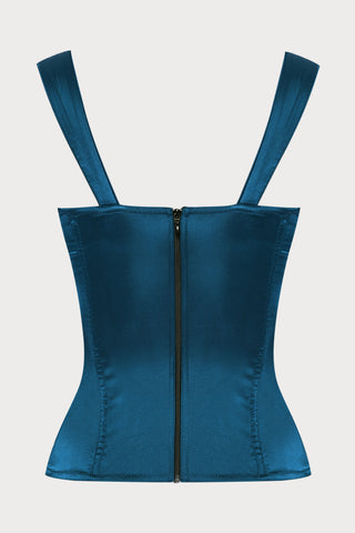 Cadolle Daisy Satin Bustier in Teal - back view 
