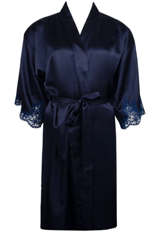 Splendeur Soie Navy Mid Length Silk Robe