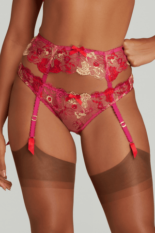 Agent Provocateur Zuri Suspender Fuchsia/Red/Gold