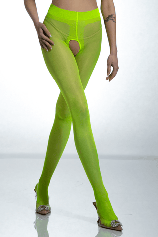 Amour Crotchless Fluo Yellow Gloss Tights 20 Denier