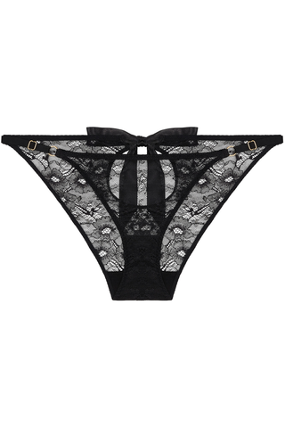 Womens Black Lace Brief with Back Opening & Satin Ribbon - Aubade Boîte à Désir Cheeky Love