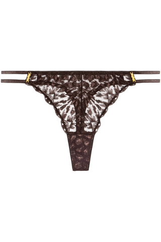 Aubade Crazy In Love Satin Brown Embroidery Tanga - French Knickers