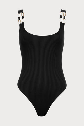 Les Bodys Ribbed Knit Bodysuit in Black