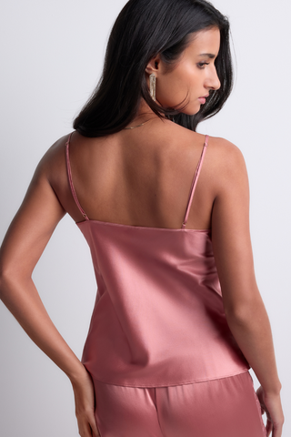 Aubade Midnight Whisper Pink Silk V Neck Top - Silk Loungewear
