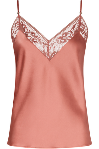 Aubade Midnight Whisper Pink Silk V Neck Top - Silk Loungewear