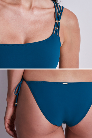 Aubade Secret Laguna One Shoulder Bikini Top & Mini Coeur Bikini Bottom Teal