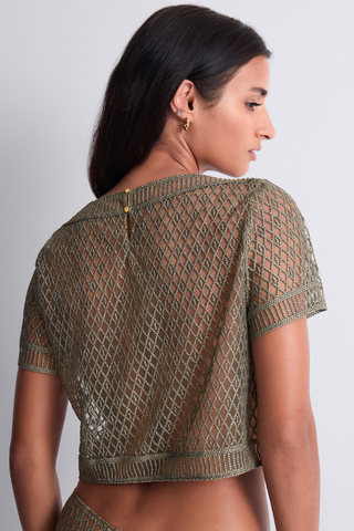 Aubade Stardust Dream Womens Green Short Sleeve Embroidery Top