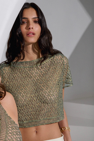 Aubade Stardust Dream Womens Green Short Sleeve Embroidery Top