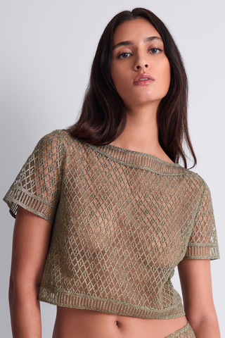 Aubade Stardust Dream Womens Green Short Sleeve Embroidery Top