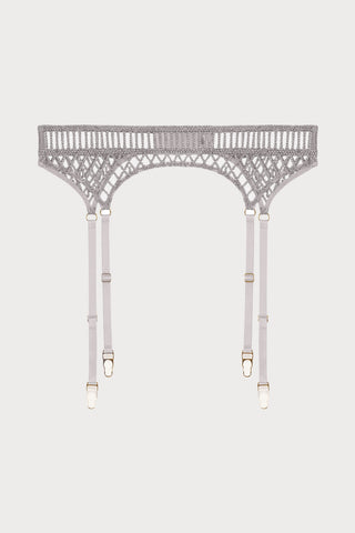 Stardust Dream Silver Embroidery Suspender Belt