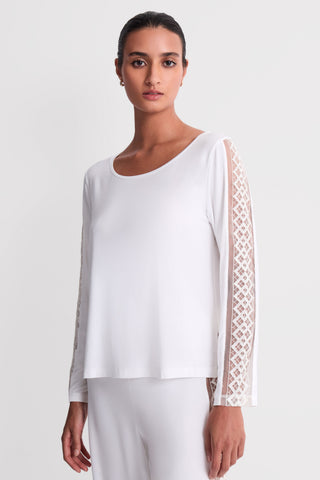 Aubade Ivory Modal Long Sleeve Top with Embroidery - Sweet Obsession