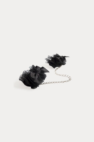 Bijoux Indiscrets Black Frou Frou Organza Handcuffs with Silver Chain