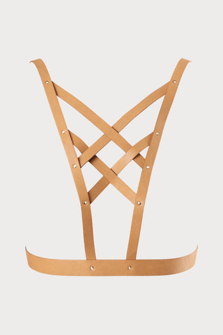 Maze Vegan Leather Cross Cleavage Harness Light Brown
