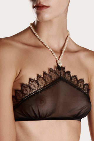 Bracli Kyoto Black Halter Bra Top with Daisy Pearl Finish