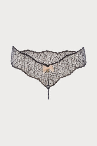 Sydney Daisy Dark Single Pearl Thong in Black