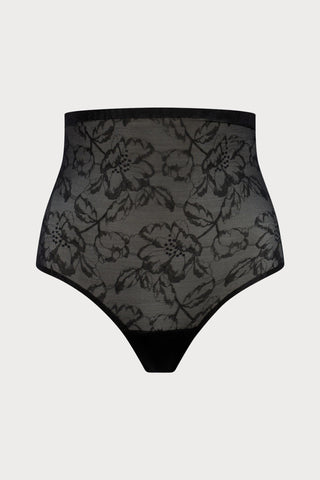 Black Lacy High Waist Shaping Thong