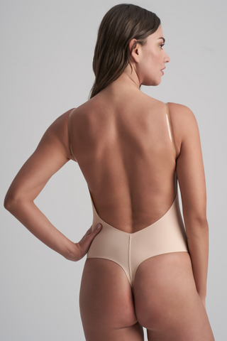 Bye Bra Beige Low Back Thong Bodysuit - Shapewear
