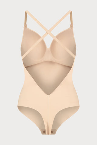Beige Low Back Thong Bodysuit