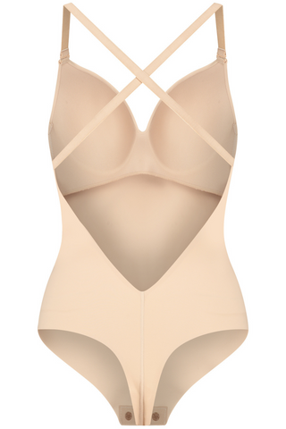 Bye Bra Beige Low Back Thong Bodysuit - Shapewear