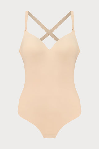 Beige Low Back Thong Bodysuit