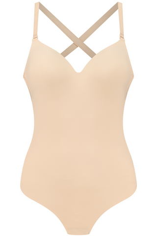 Bye Bra Beige Low Back Thong Bodysuit - Shapewear