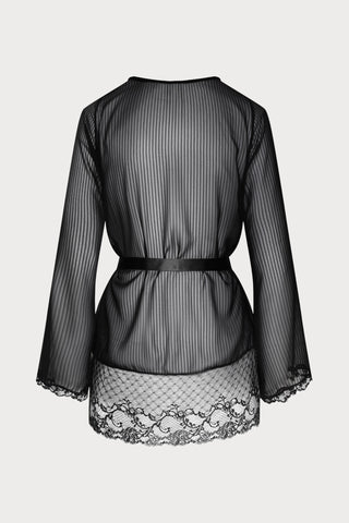 Cadolle Sheer Black Striped Chiffon & Lace Kimono, Size L (UK 14) - Naughty Knickers
