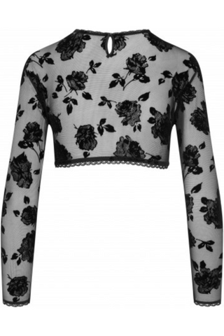 Cadolle Flocked Mesh Long Sleeve Crop Top