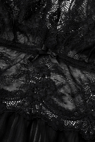 Cadolle Grace Striped Chiffon & Lace Nightie Black