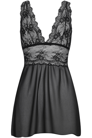 Cadolle Grace Striped Chiffon & Lace Nightie Black