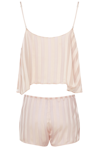 Cadolle Nude Striped Chiffon Pyjama Top & Shorts - Luxury Nightwear Set