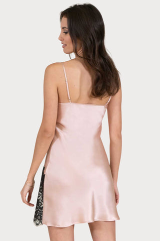 Clara Rossi Blush Italian Silk Chemise with Black Lace - Naughty Knickers