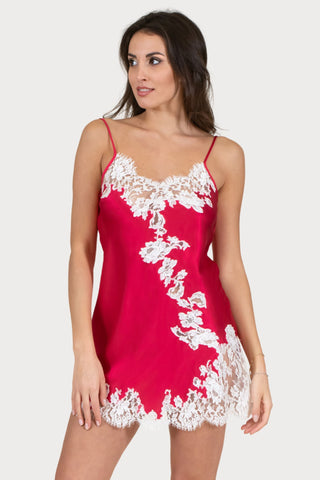 Clara Rossi Raspberry Italian Silk Chemise with Ivory Lace - Naughty Knickers